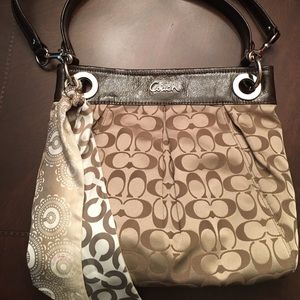Beautiful Tan Satin COACH Purse with Scarf